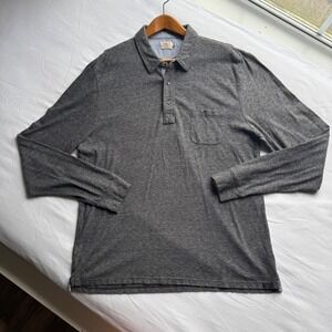 Faherty Brand Mens XL Long Sleeve Polo Shirt Grey Micro Stripe Organic Cotton